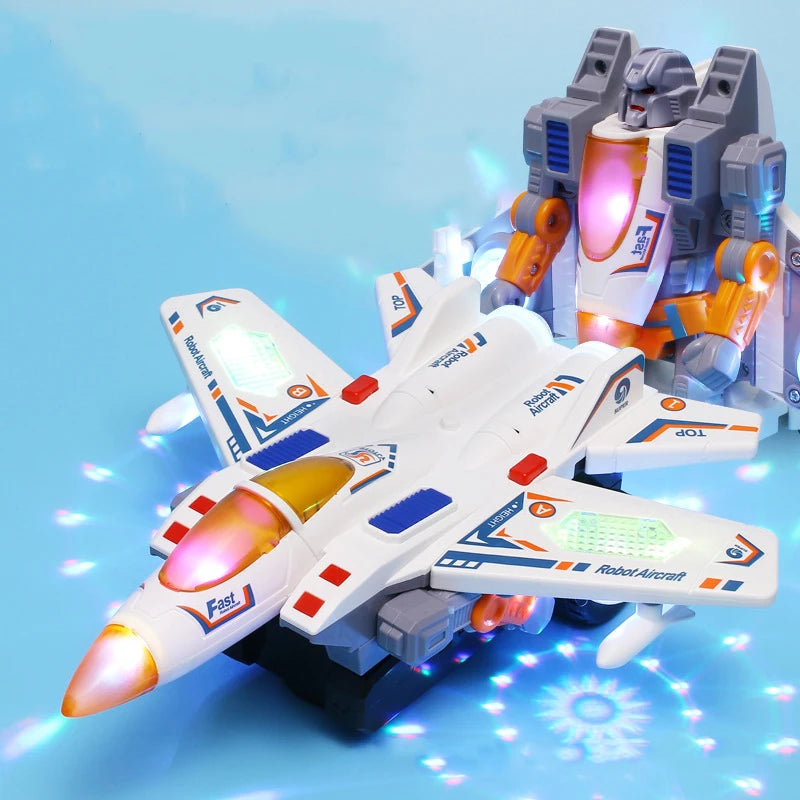 Simulation Electric Dancing Deformation Rotating Plane Toy With Light Deformation Robot Car Toy Creative Birthday Gift For Kids