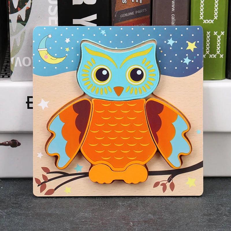 Baby High Quality 3D Wooden Puzzles Educational Cartoon Animals Early Learning Intelligence Puzzle Game Toys for Children