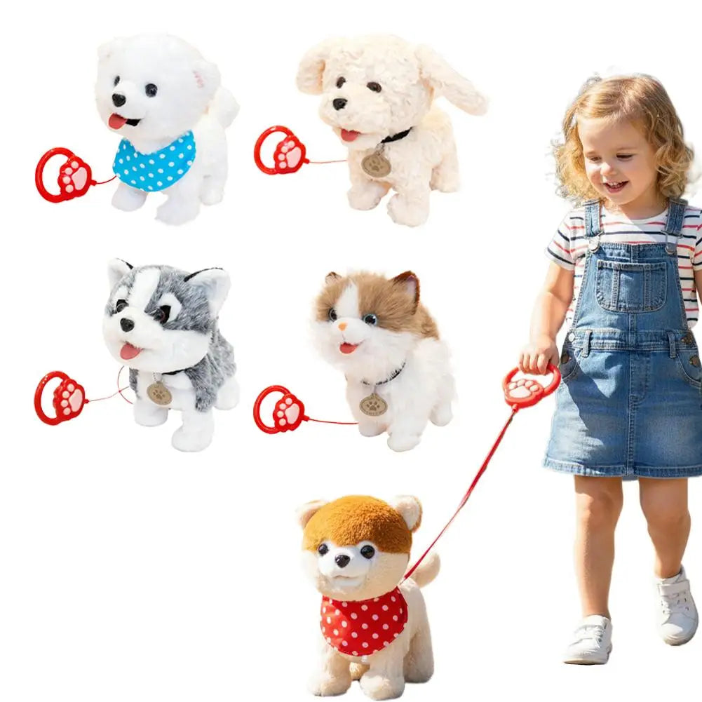 Interactive Plush Pet Toy with Walking Tail Wagging Voice Mimicry Touch Sensitive Remote Control Leash for Kids Gift