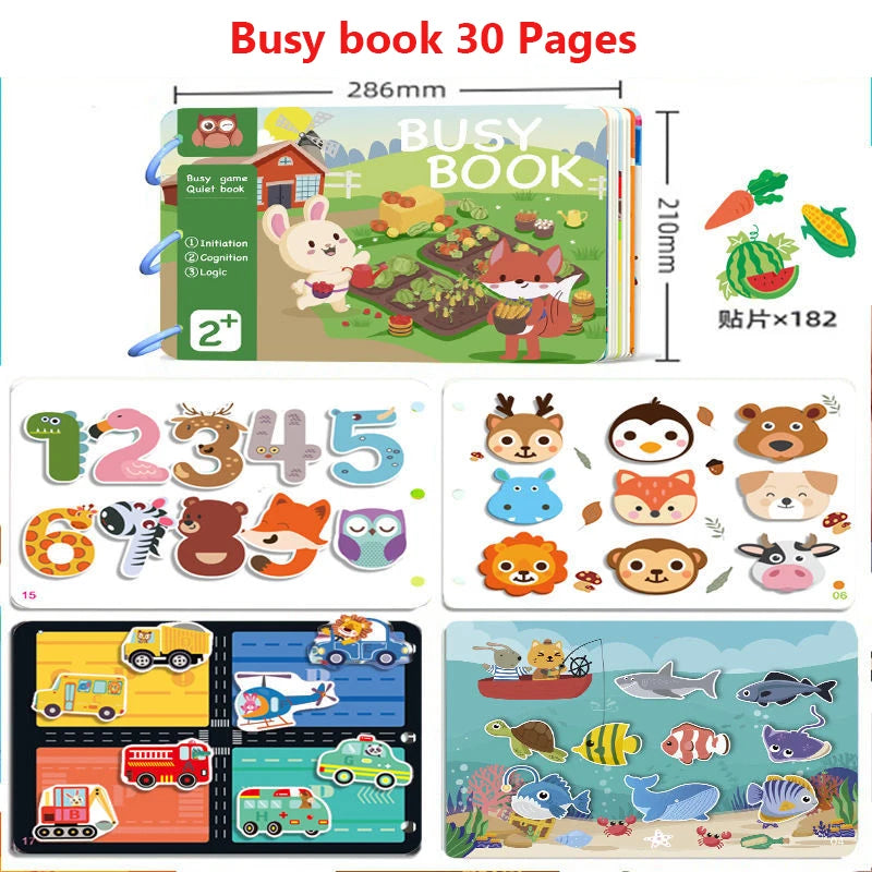 Montessori Busy Book for Kids Toddlers Educational Toys Baby Diy Paste Quiet Book Children Animals Numbers Matching Puzzles Toys