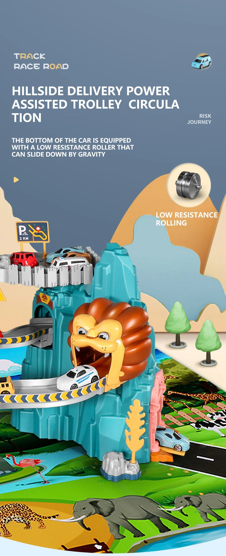 Lion Theme Car Track For Children Diecasts Holiday Gifts Birthday Hot Wheels Kids Educational Race Toys Racing Rail Cars