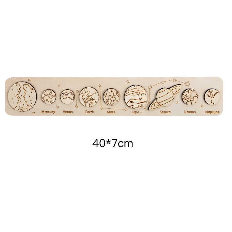 Children Wooden Space Planet Puzzles Montessori Toys Planet Matching Game Jigsaw Tray Universe Solar System Science Learning Toy