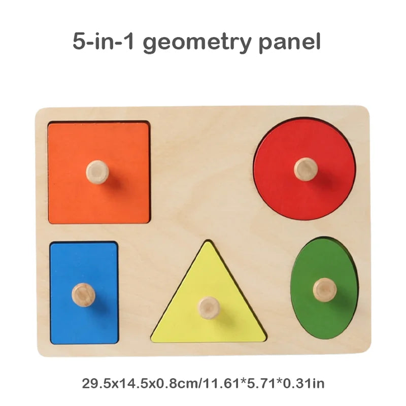Montessori baby puzzle toys, wooden shape and color matching hand scratching board, geometric early education cognitive toys