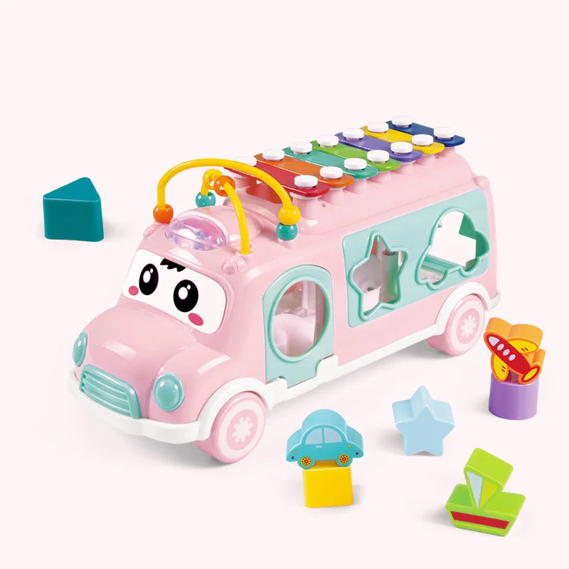 Children's Multifunctional Cartoon Imitation Instrument Xylophone, Baby Tapping Piano, Building Blocks, Bus Playing Music Toy