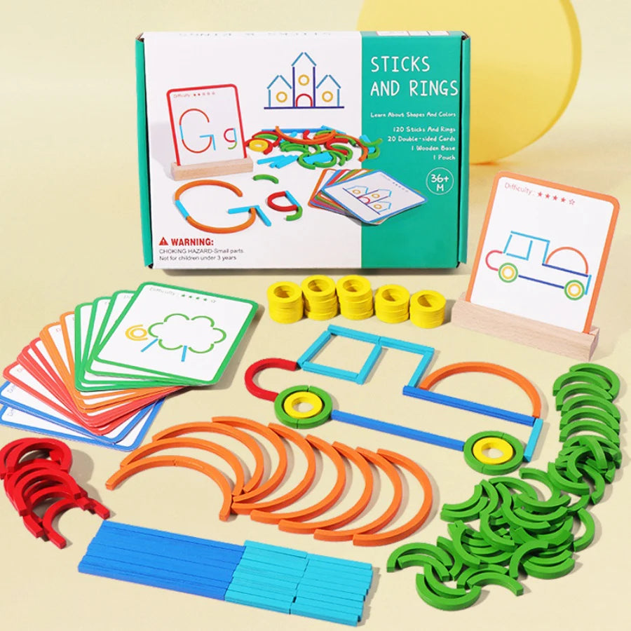 Wooden Creative Sticks And Rings Puzzle Intelligence Game Montessori Early Educational Toys Assembled Building Blocks DIY Gifts