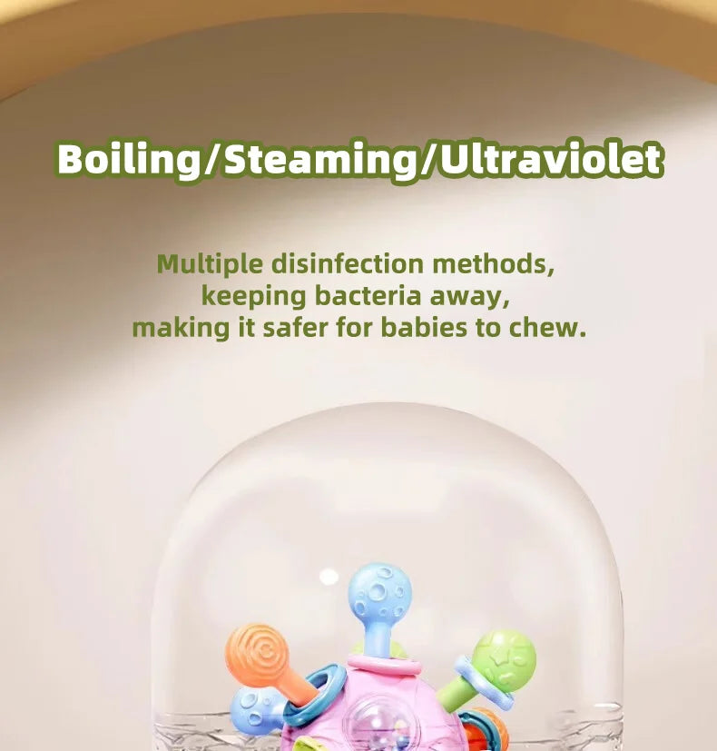 Baby Manhattan Grasping Ball - 3-in-1 Teether, Rattle, and Soft Rubber Grasping Toy for Early Education and Teething Relief