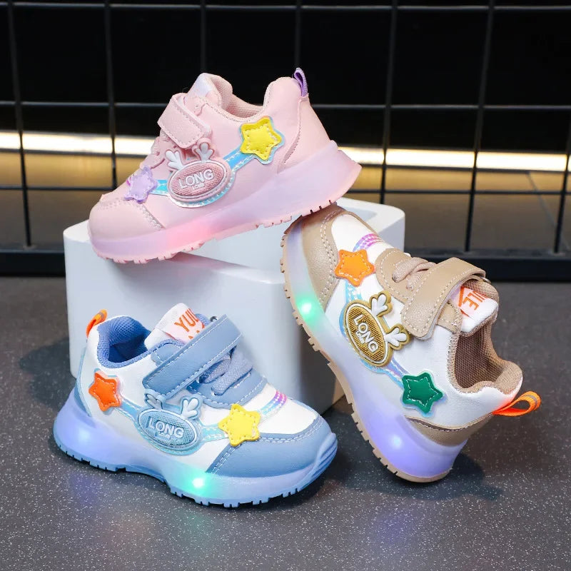2025 New Arrival Boys Girls Kids Light Up Sneakers Waterproof Leather Sports Shoes Children Running Shoes