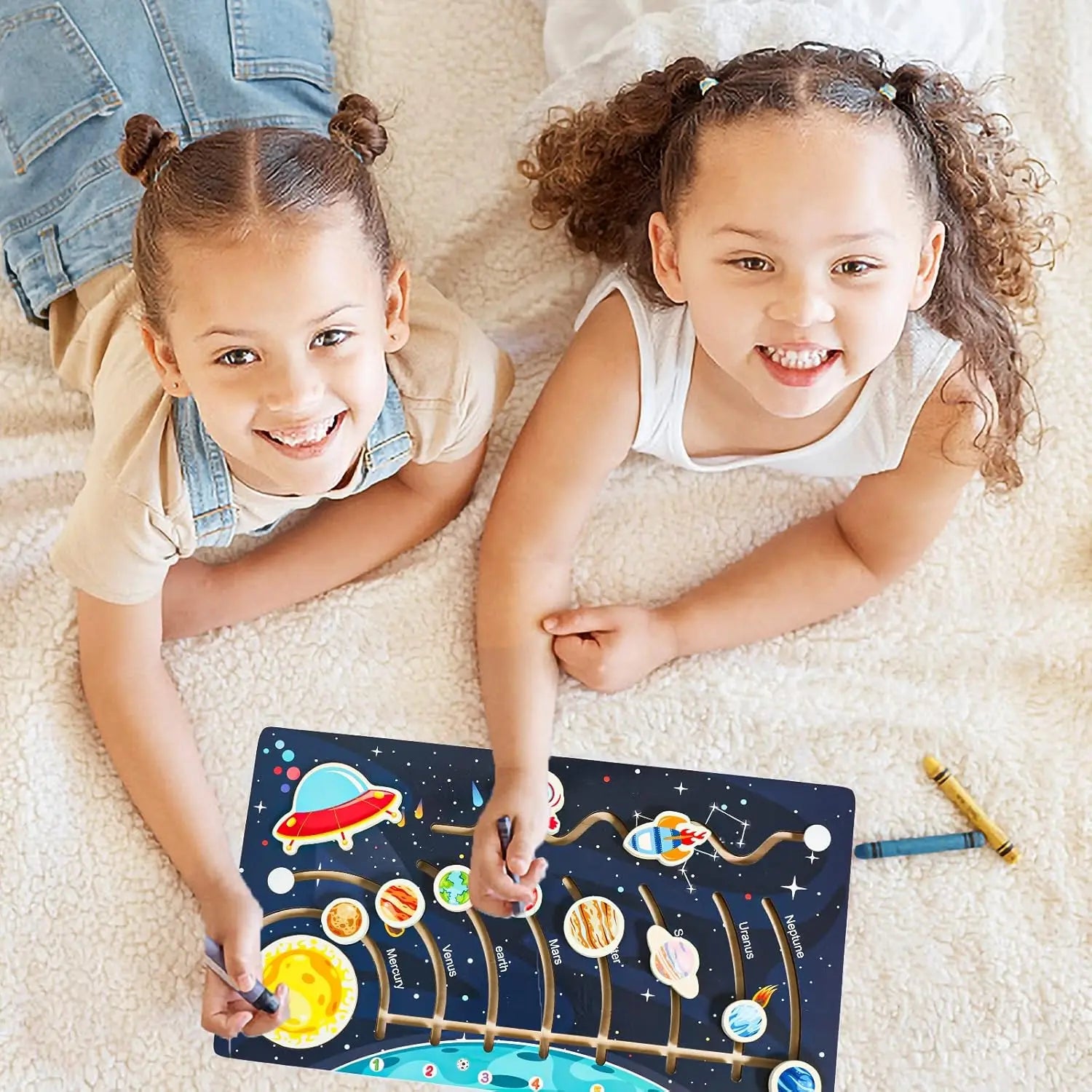 Movable Solar System Puzzle for Kids Boys 3-6 Years Wooden Space Toys Planets for Kids Space Planetary Science Educational Toys