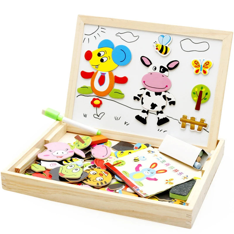 Wooden Multifunction Children Animal Puzzle Writing Magnetic Drawing Board Blackboard Learning Education Toys For Kids