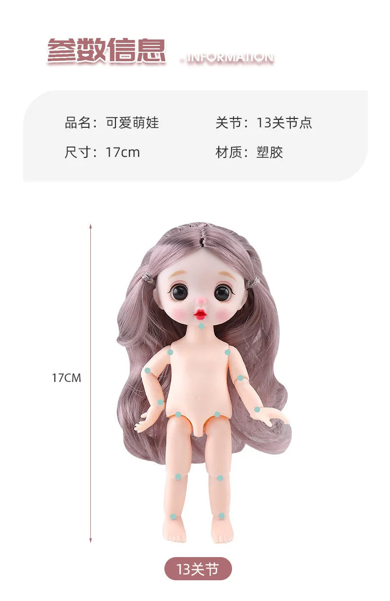 13 Movable Joints Cute Face Realistic Big 17cm BJD Doll Eyeball And Fashion Clothes Suit With Shoes Lolita Princess Doll Toy
