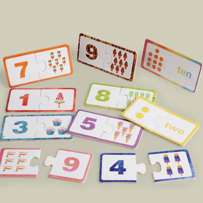 Wooden Number Matching Puzzle Toys Montessori Early Education Digital Pattern Thicken Blocks Game for Baby Festival Gift Toy