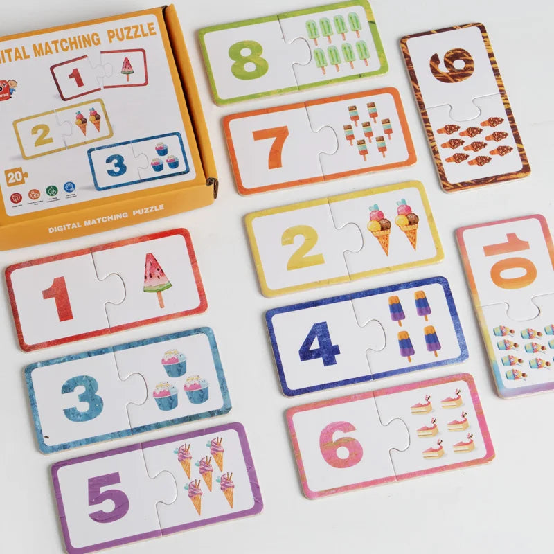 Wooden Number Matching Puzzle Toys Montessori Early Education Digital Pattern Thicken Blocks Game for Baby Festival Gift Toy