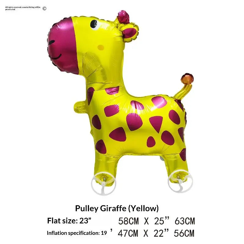 4D Cartoon Foil Balloons Elephant Stand Walking Balloon With Wheel For Kids Birthday Party Decoration Baby Shower