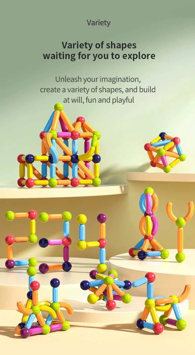 Montessori Educational Toy Magnetic Building Blocks Toy Magnetic Construction Set Magnet Ball Sticks Rod Games For Kids Baby