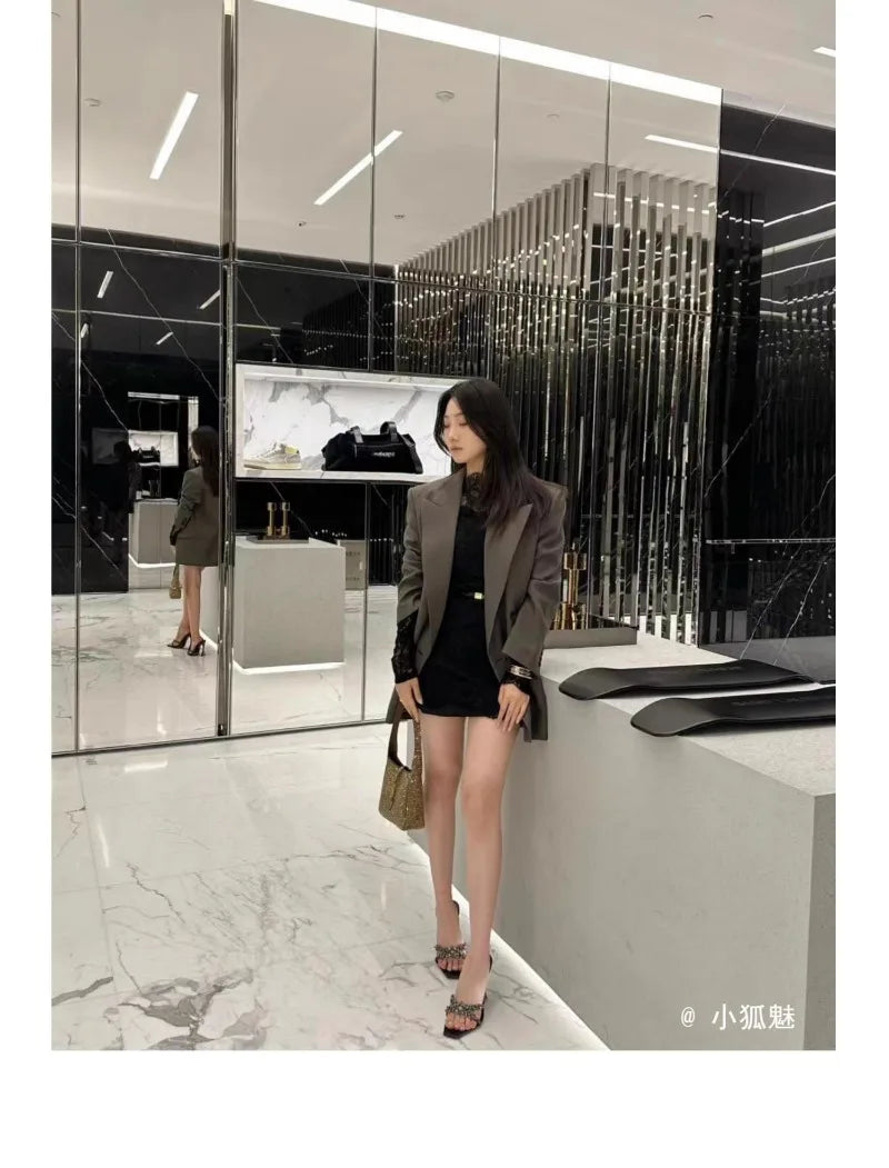 2025 Summer Women's High Heel Sandals Cross Rhinestone Square Head Open Toe Sandals Silk Sexy Stiletto High Heels Mules