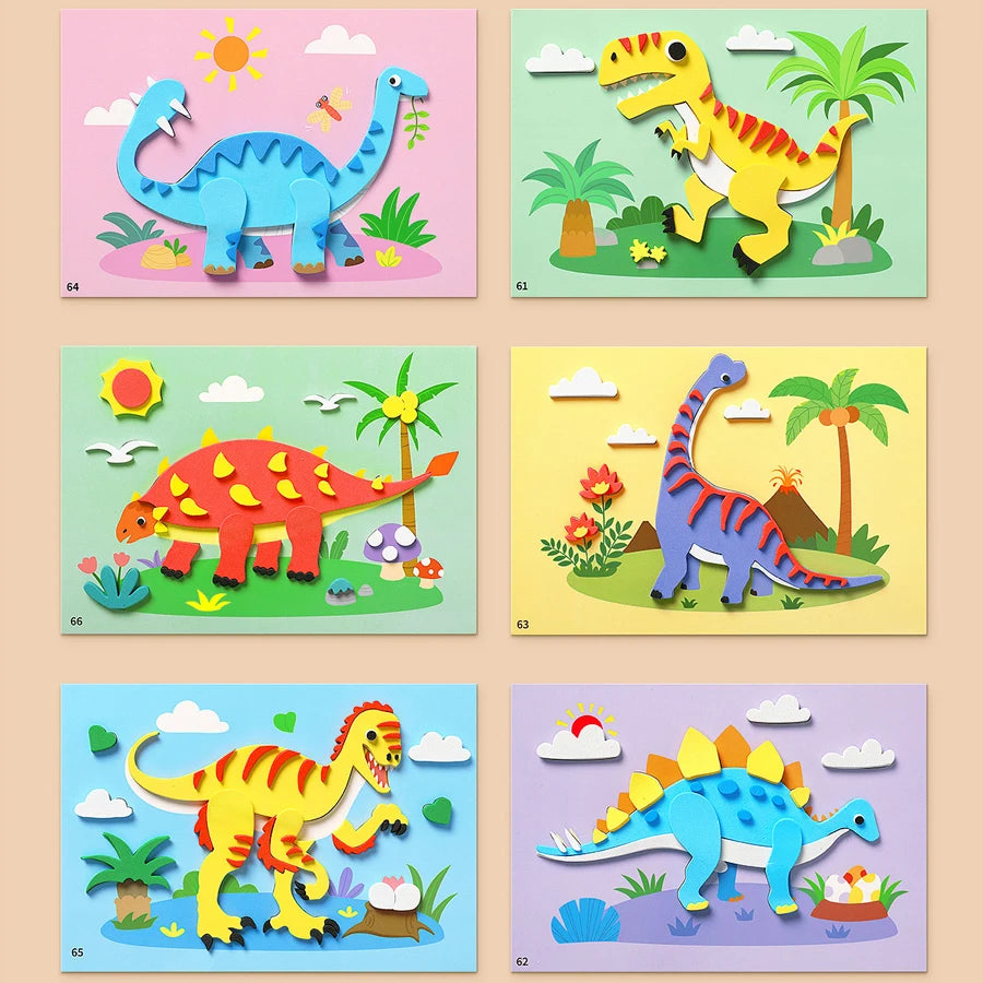 6pcs/set 3D EVA Foam Sticker DIY Cartoon Princess Animal Puzzle for Children Kids Multi-patterns Styles Toys for Children Gift