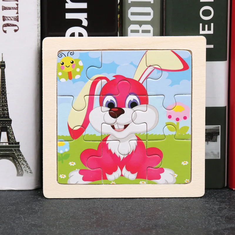 Wooden 3D Puzzle Jigsaw for Children Baby Cartoon Animal/Traffic Puzzles Educational Toy Kids Toy Wood Puzzle Small Size 11*11CM