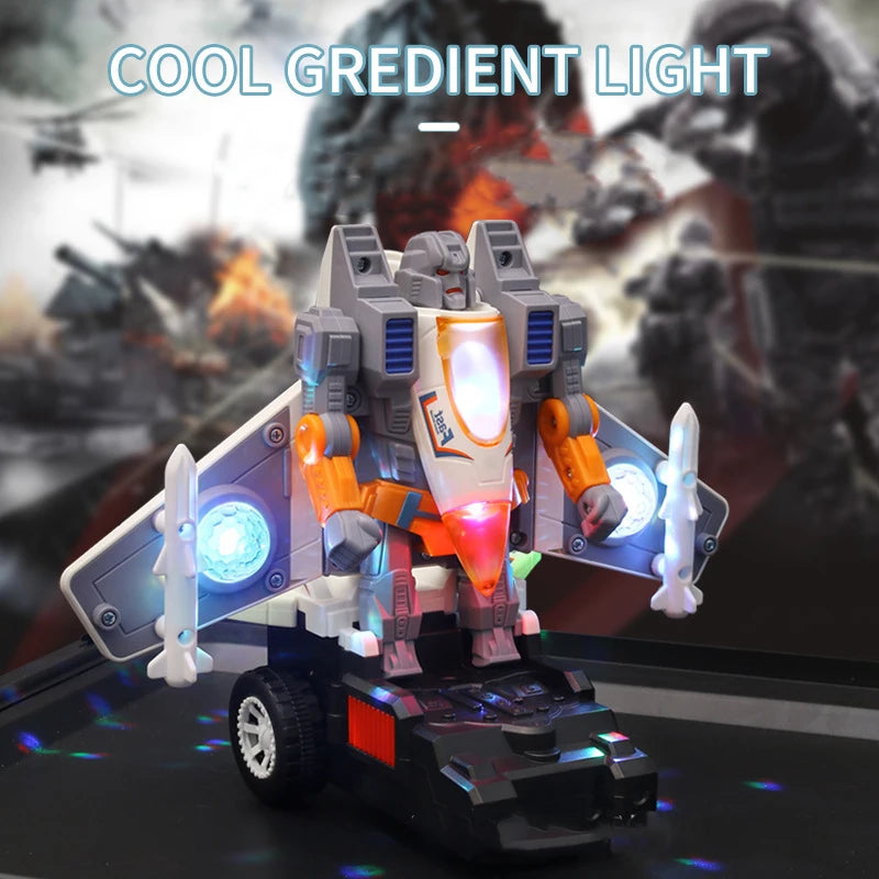 Simulation Electric Dancing Deformation Rotating Plane Toy With Light Deformation Robot Car Toy Creative Birthday Gift For Kids