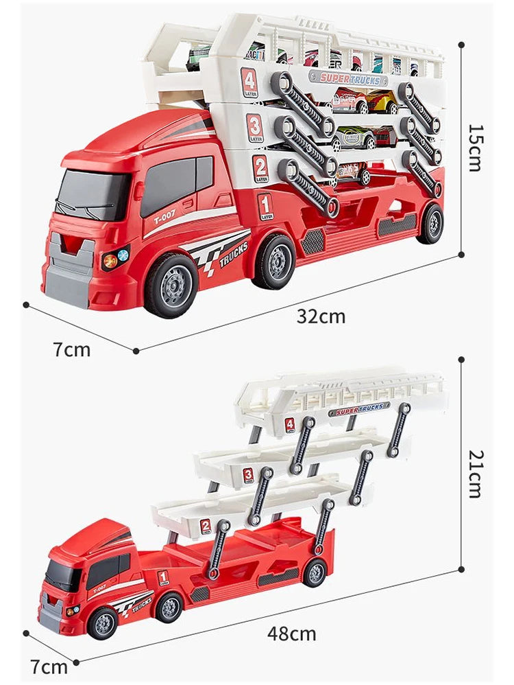 Ejector container truck engineering car with 6 alloy car children's toy pull-back car toy Christmas Thanksgiving gift