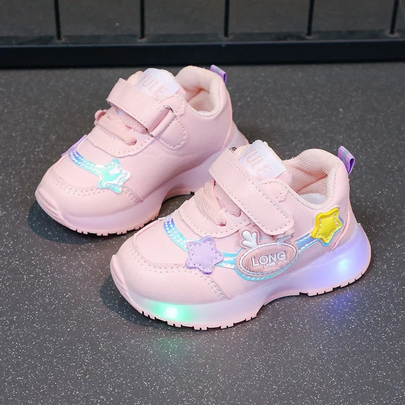 2025 New Arrival Boys Girls Kids Light Up Sneakers Waterproof Leather Sports Shoes Children Running Shoes