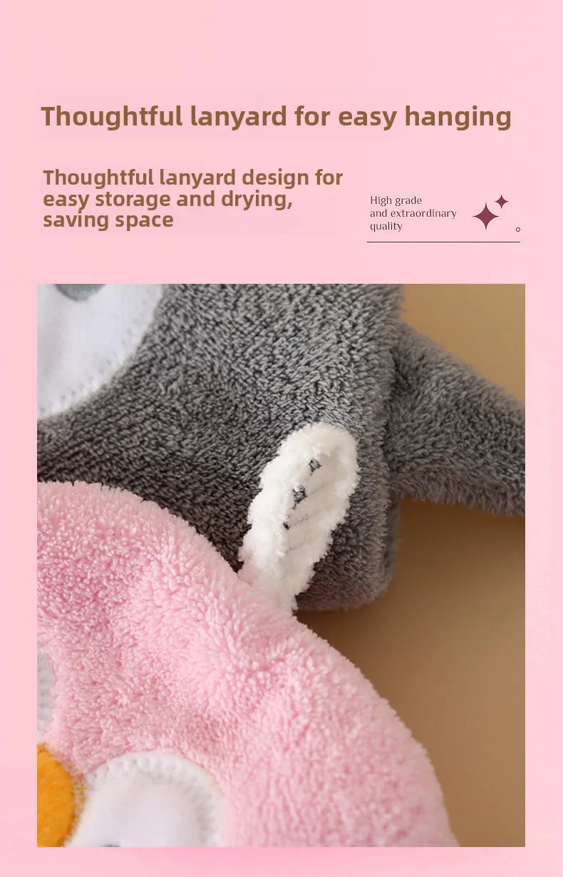 Cartoon Animal Hooded Bath Towel for Kids Coral Fleece Super Absorbent Non Shedding Bathrobe Cape for Toddler Baby