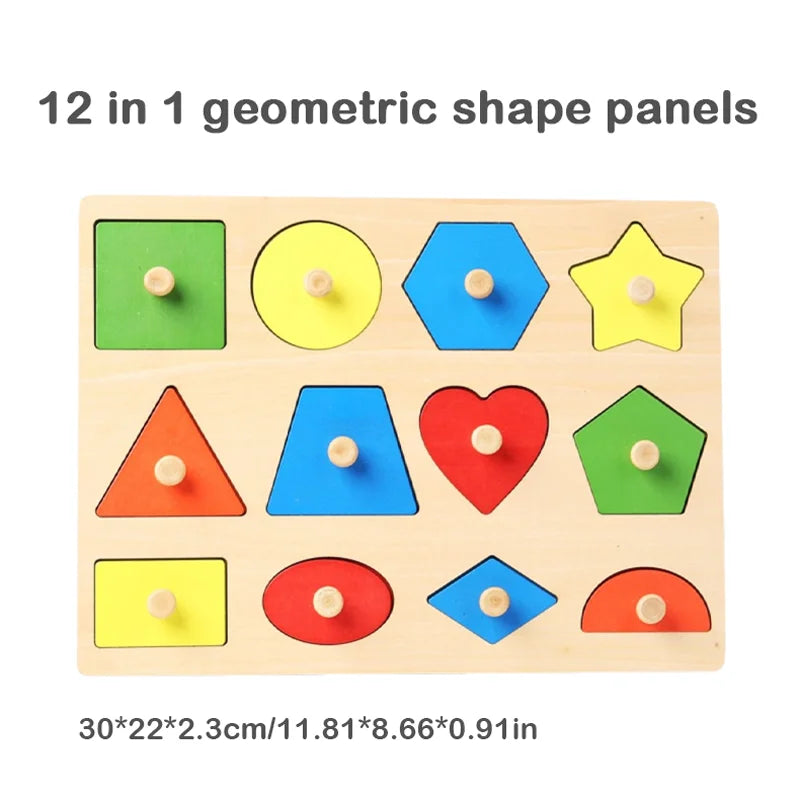 Montessori baby puzzle toys, wooden shape and color matching hand scratching board, geometric early education cognitive toys