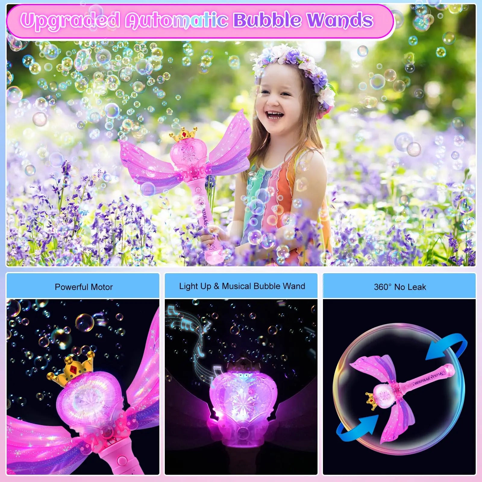 Bubble Wand for Toddlers Bubble Machine Girls Boys Electric heart-shaped Bubble Wand Bubble Maker Bubble Blower Toys Kids Gifts