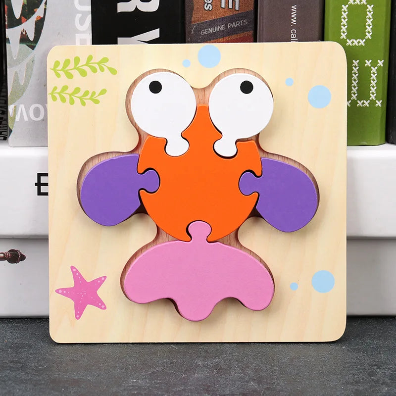 Baby High Quality 3D Wooden Puzzles Educational Cartoon Animals Early Learning Intelligence Puzzle Game Toys for Children