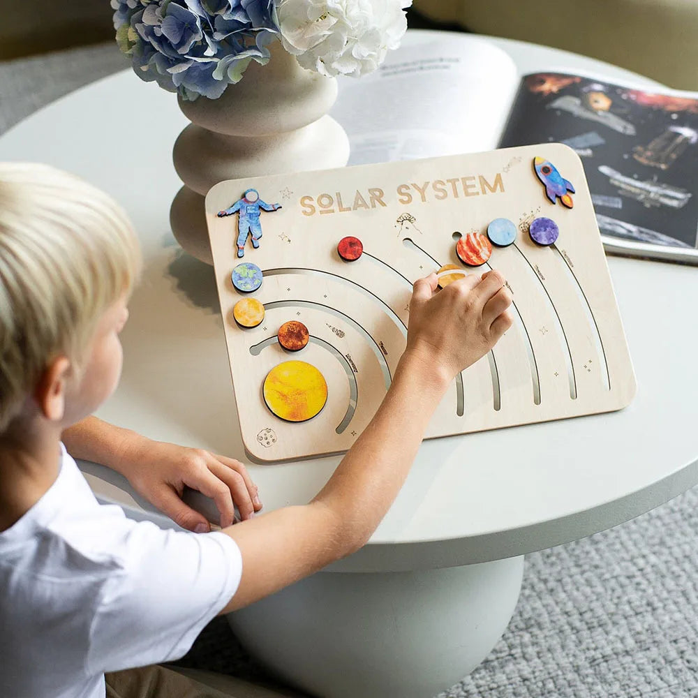 Movable Solar System Puzzle for Kids Boys 3-6 Years Wooden Space Toys Planets for Kids Space Planetary Science Educational Toys