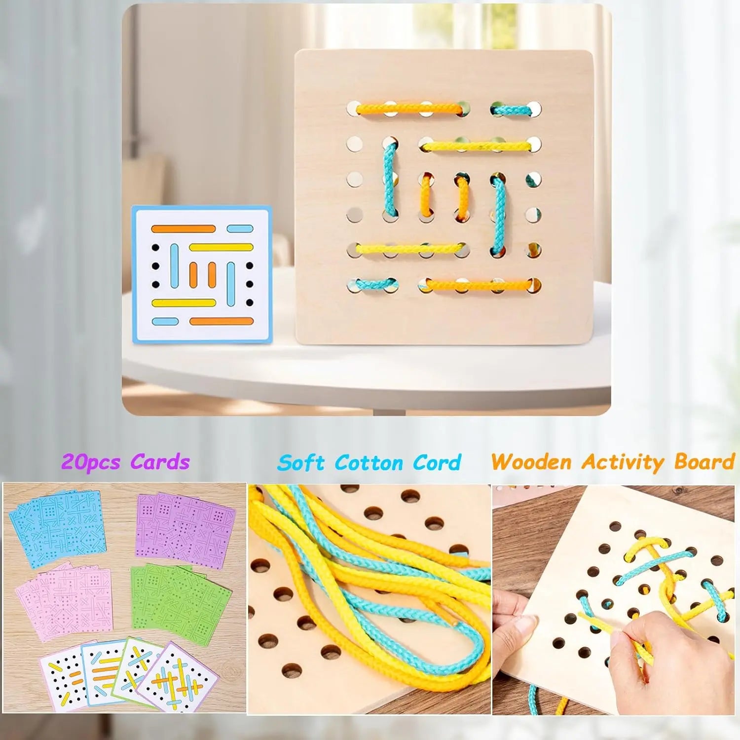 Montessori Wooden Threading Activity Puzzles,Early Educational Fine Motor Skill Travel Toy，Birthday Gifts for Boys and Girls