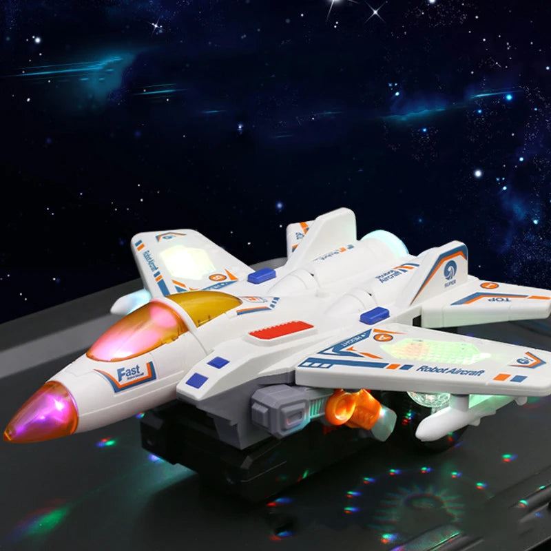 Simulation Electric Dancing Deformation Rotating Plane Toy With Light Deformation Robot Car Toy Creative Birthday Gift For Kids