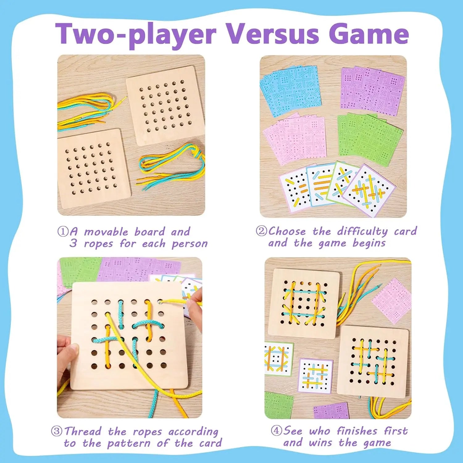 Montessori Wooden Threading Activity Puzzles,Early Educational Fine Motor Skill Travel Toy，Birthday Gifts for Boys and Girls