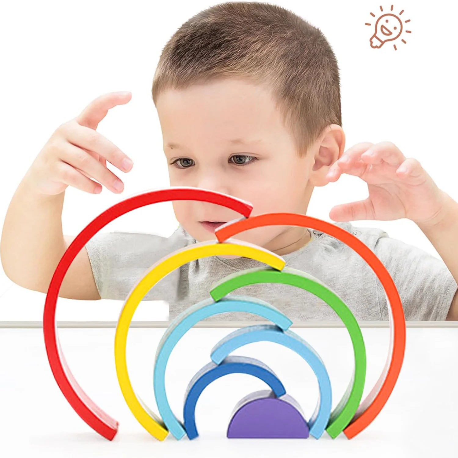 Wooden Rainbow Building Blocks for Children's Puzzle Assembly, Stacking Music Enlightenment, Color Cognition, Ornament Toys