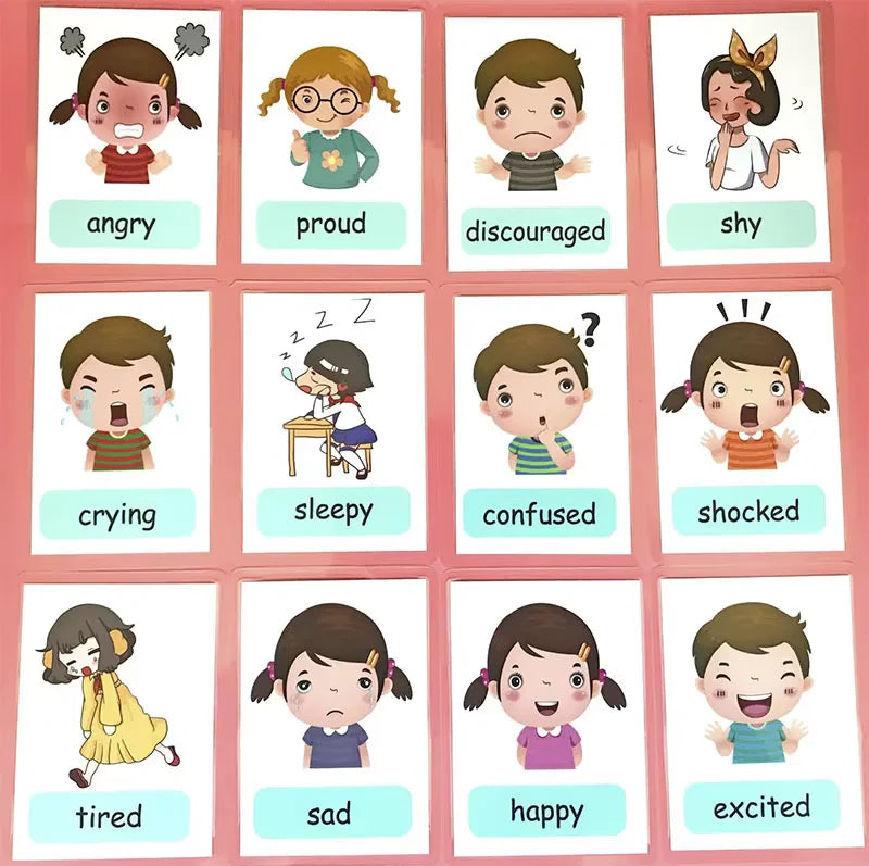 12PCS/Set Montessori Baby Learning Card Cartoon English Flash Cards for Children Kids Funny Memory Exercise Game Educational Toy