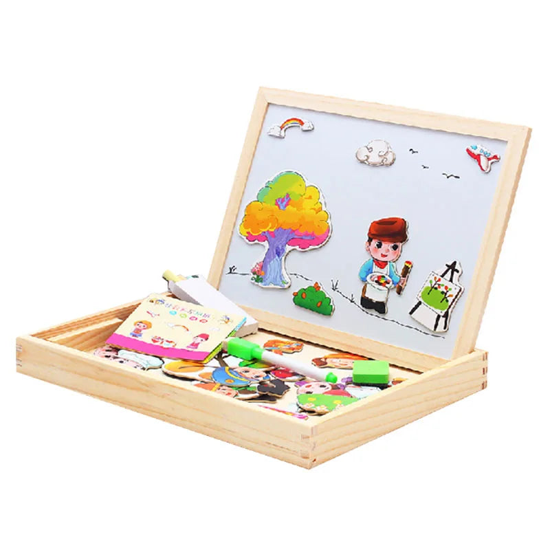 Magnetic 3D Puzzles for Kids Montessori Games Educational Toys for Children Blackboard Whiteboard Drawing Wooden Jigsaw Puzzle