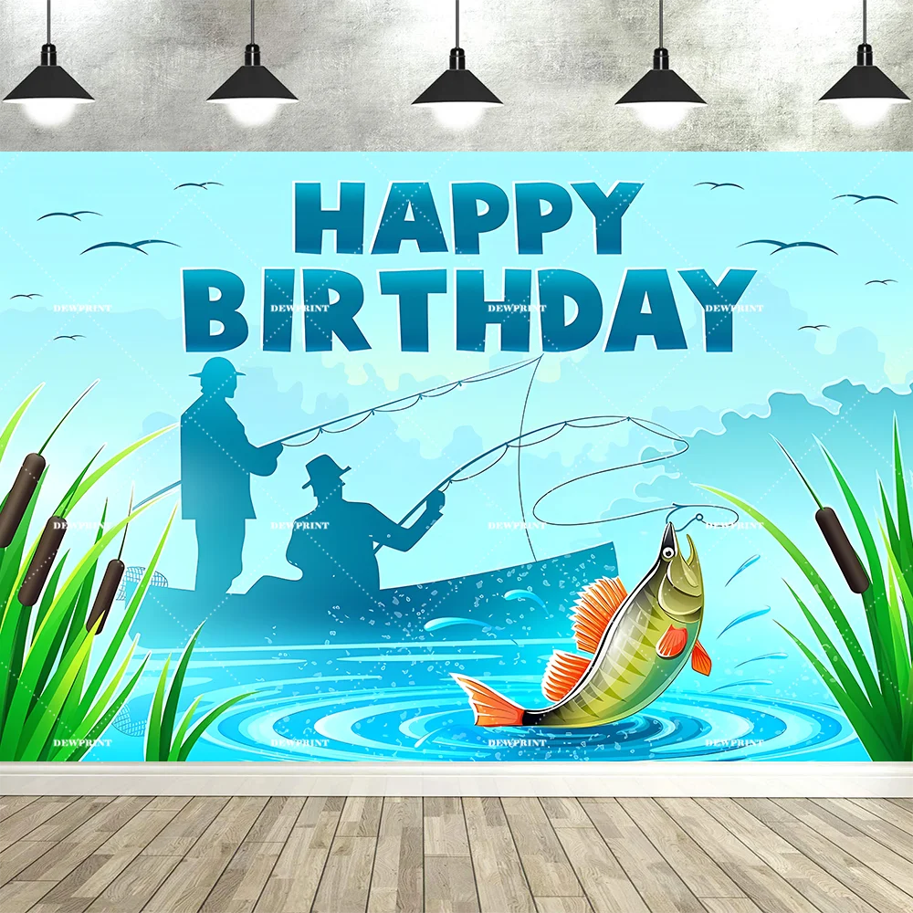 Fishing Themed Birthday Party Decoration Photography Backdrop, Children's and Adults' Birthday Party Banner Photography Backdrop