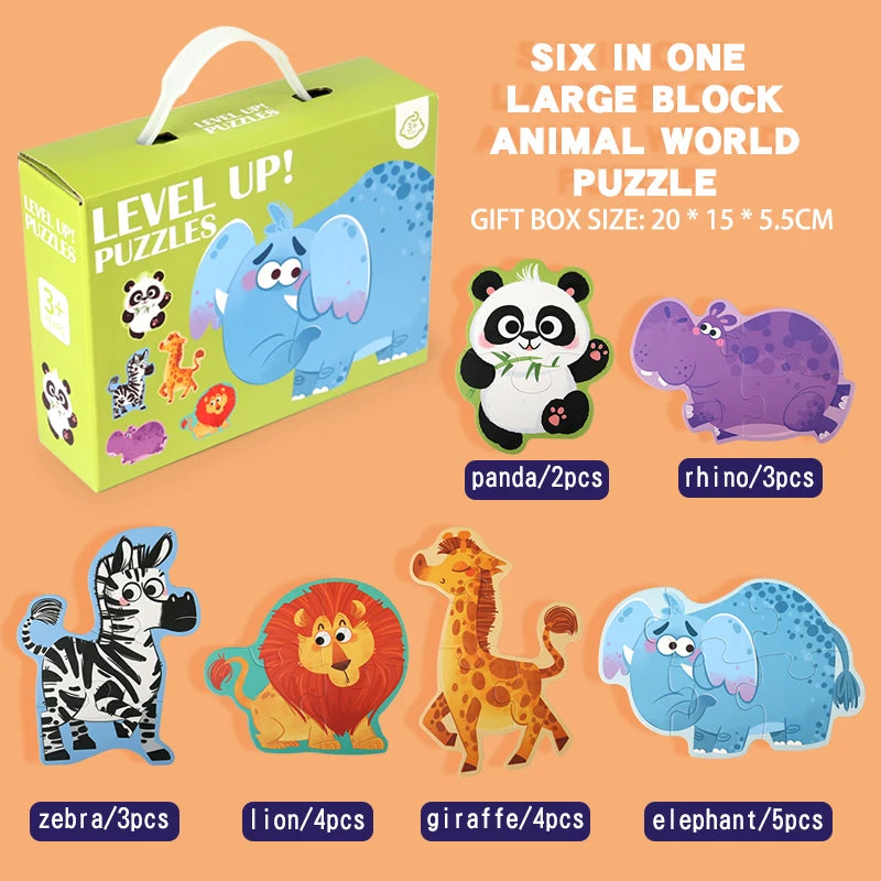 Wooden Jigsaw Puzzle Kids Toy Cartoon Animal Jigsaw Puzzles Game Early Educational Toys Gift Set for Children