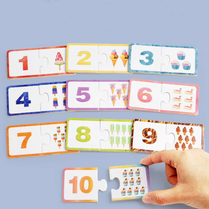 Wooden Number Matching Puzzle Toys Montessori Early Education Digital Pattern Thicken Blocks Game for Baby Festival Gift Toy