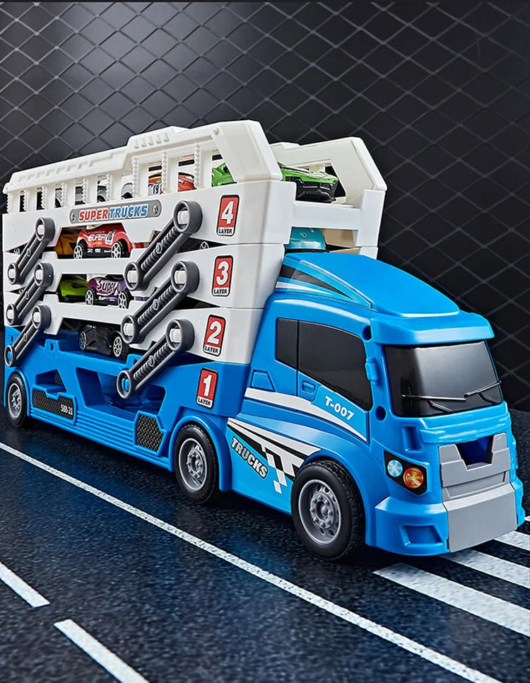 Ejector container truck engineering car with 6 alloy car children's toy pull-back car toy Christmas Thanksgiving gift