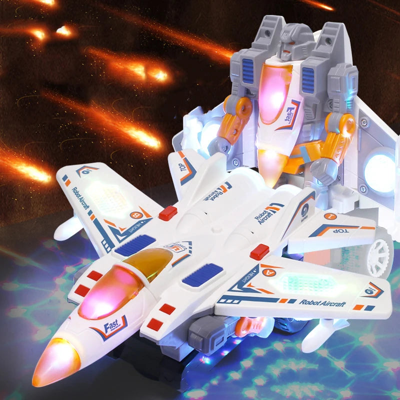 Simulation Electric Dancing Deformation Rotating Plane Toy With Light Deformation Robot Car Toy Creative Birthday Gift For Kids