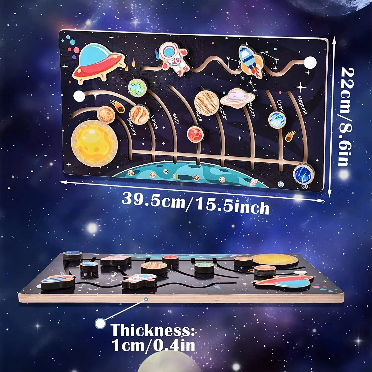 Movable Solar System Puzzle for Kids Boys 3-6 Years Wooden Space Toys Planets for Kids Space Planetary Science Educational Toys