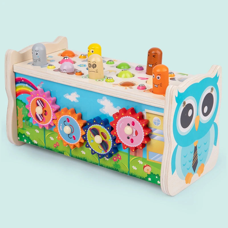 BabyToys bebe Toddler Kids Wooden Fun Game Montessori Activity Toys For Children Elephant Beating Whack-A-Mole Hammer Pounding