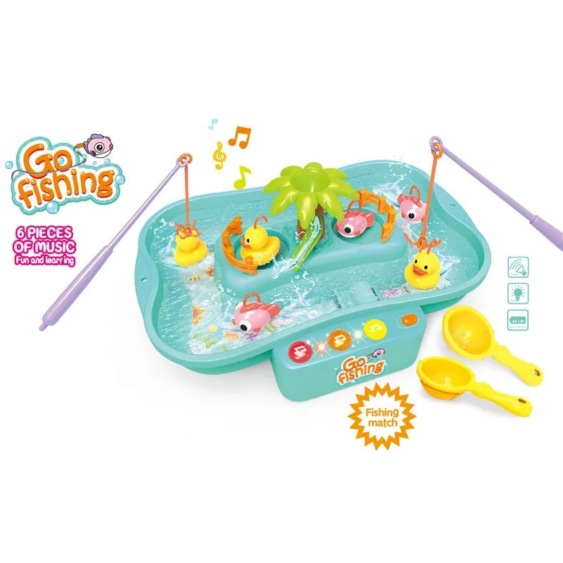 Electric Fishing Toys With Music Lights Water Play Game Music Electric Circulation Fishing Duck Games for Kids