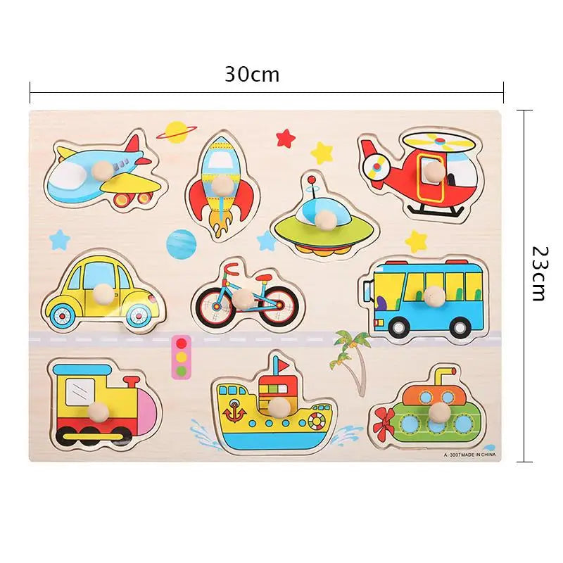 Wooden Puzzle Montessori Toys for Children Animal Traffic Hand Grab Boards Cartoon Kids Early Learning Educational Toy TMZ