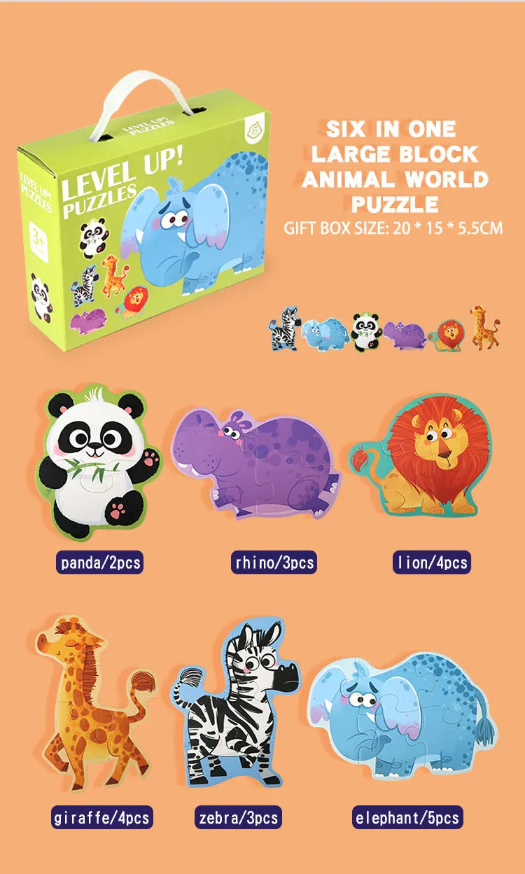Wooden Jigsaw Puzzle Kids Toy Cartoon Animal Jigsaw Puzzles Game Early Educational Toys Gift Set for Children
