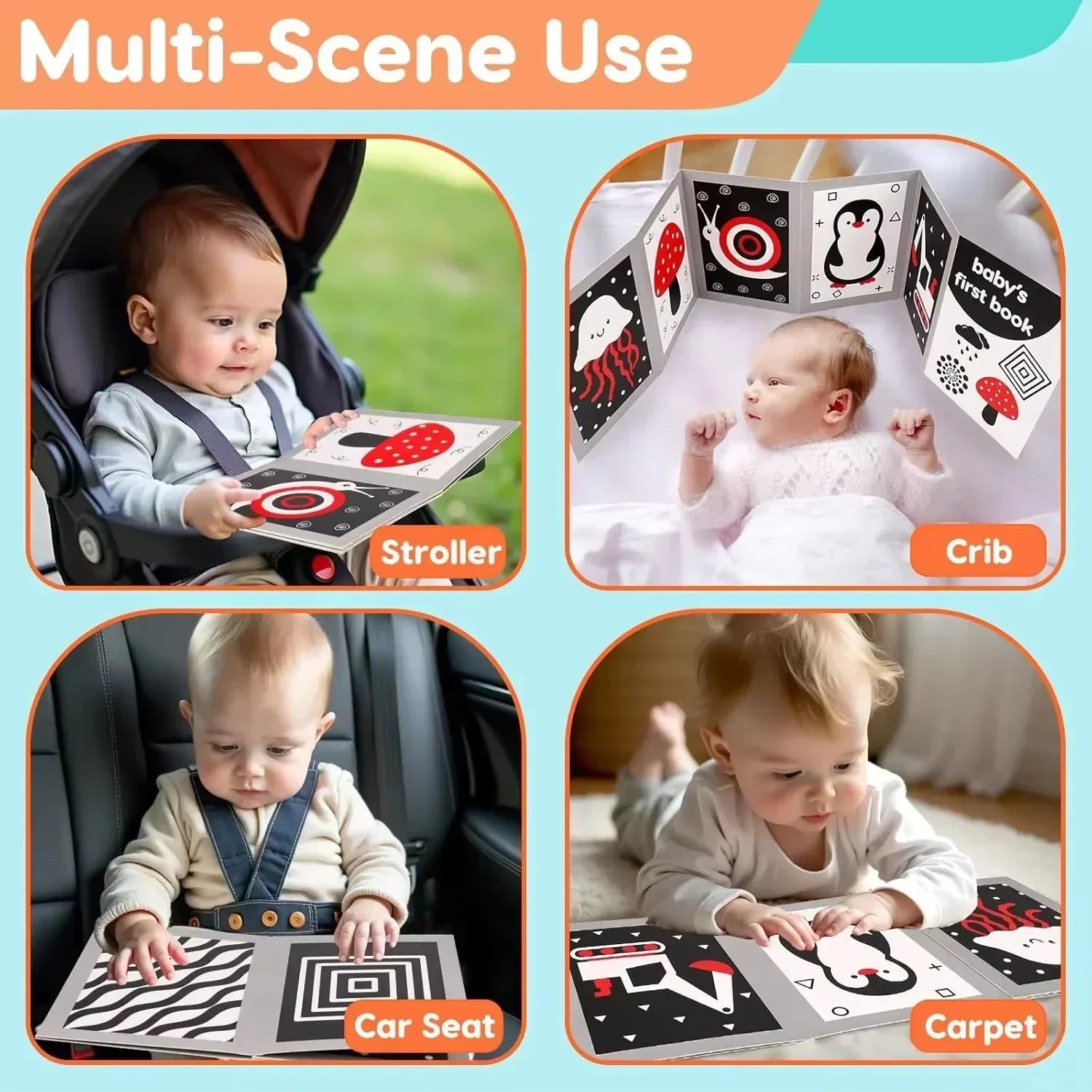Black and White Baby Book Montessori Baby Toys 0-3 Years Colorful Flashcard High Contrast Visual Book Sensory Toys for Toddler