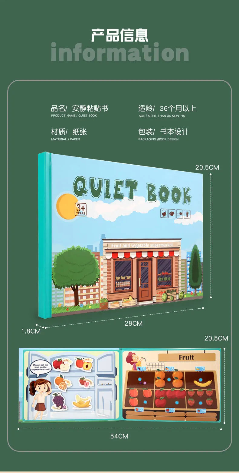 Montessori Busy Book for Kids Toddlers Educational Toys Baby Diy Paste Quiet Book Children Animals Numbers Matching Puzzles Toys