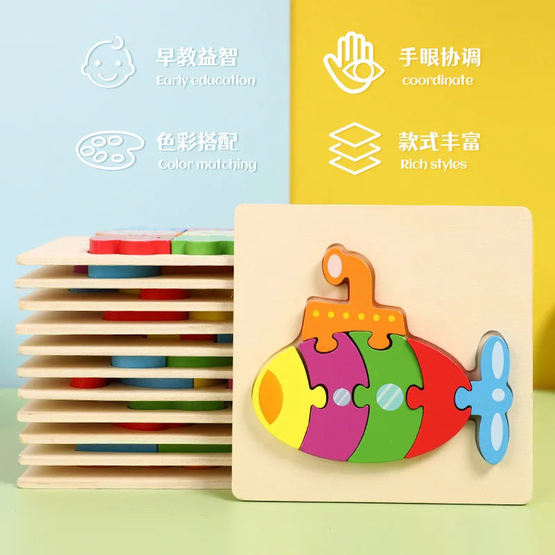 Wooden 3D Puzzle for Kids Montessori Educational Toys Baby Learning Toys Brain Development Puzzle Board Childrens Early Learning