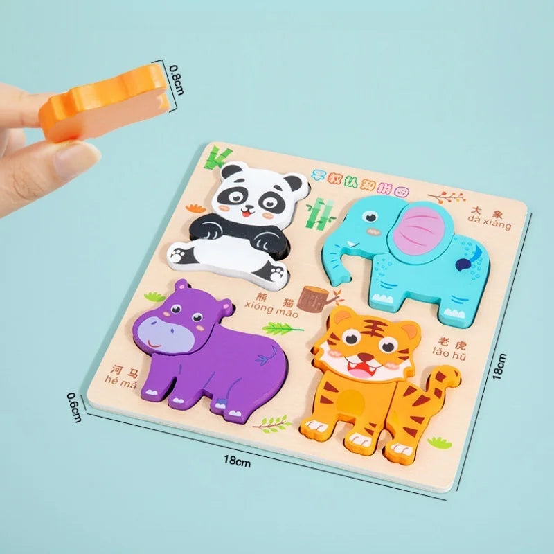 3D Puzzles Wooden Children's Puzzle 4-6 Early Education Cognition Animal Traffic Shape Matching Building Block Toy for Kids Gift
