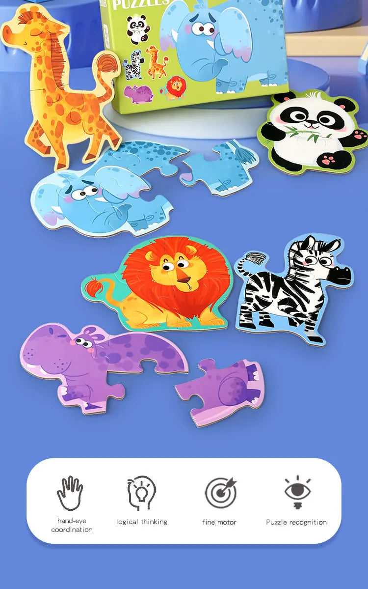 Wooden Jigsaw Puzzle Kids Toy Cartoon Animal Jigsaw Puzzles Game Early Educational Toys Gift Set for Children